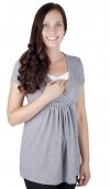 MijaCulture - bluzka ciążowa 2 w 1 ciążowa i do karmienia krótki rękaw „ Dora” 7104  melanż