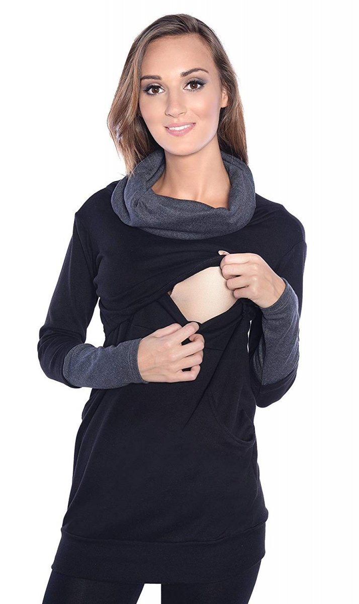 MijaCulture - 2 in1 Maternity &amp; Nursing breastfeeding warm Sweatshirt Pullover Maddy 7115A Black / Graphit