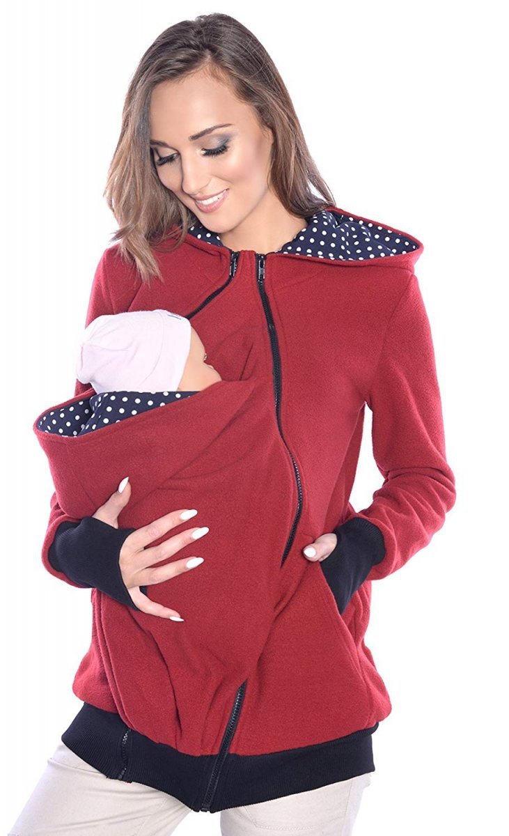 MijaCulture - 3 in1 Maternity Fleece Hoodie / with 2 removable inserts / for Baby Carriers 4018A/M22 Burgund
