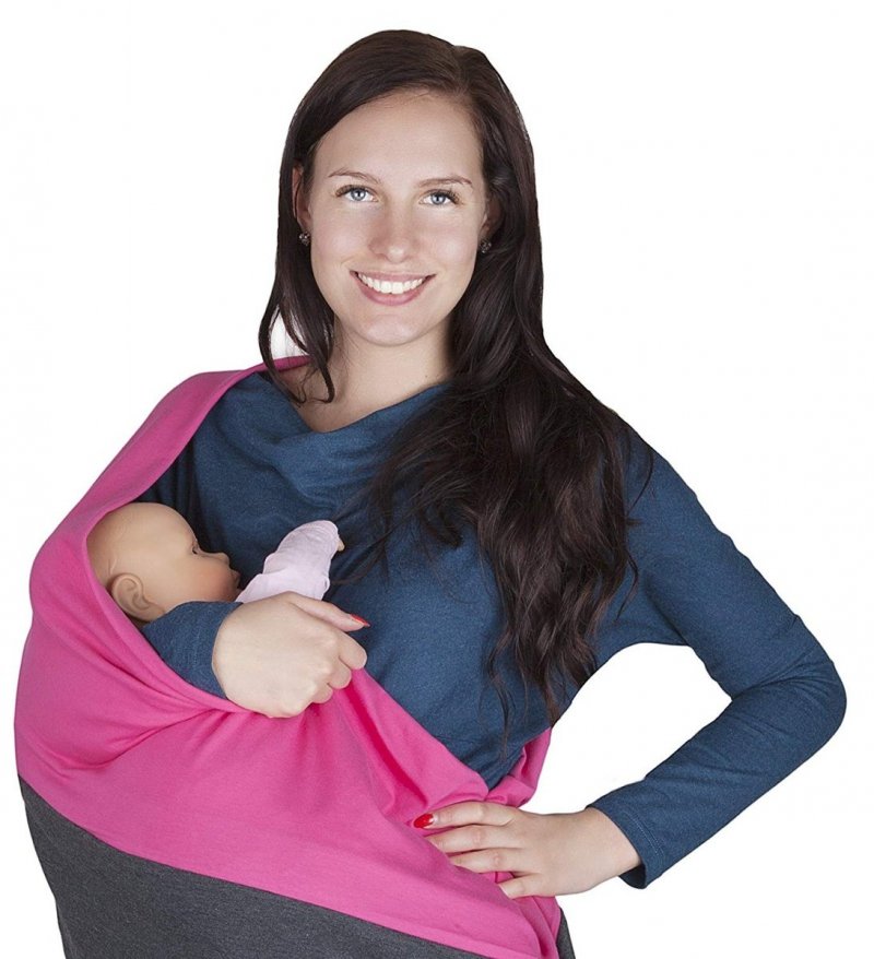 Mija - 2 in1 Nursing Breastfeeding scarf / Nursing Cover COTTON 9013 Graphite / Pink