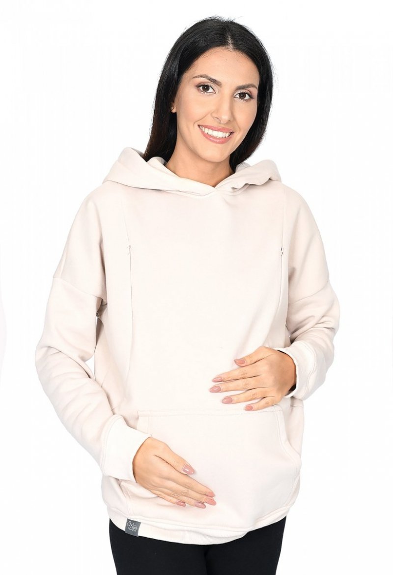MijaCulture - 3 in1 warm maternity hoodie, for breastfeeding and after  „Molly ” M001 beige