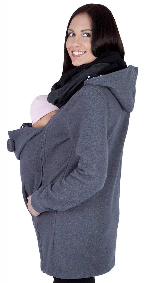 MijaCulture - Maternity Polar warm fleece Hoodie / Pullover for two / for Baby Carriers 3073A Grey