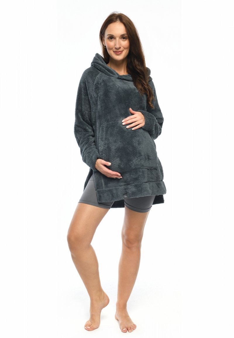 MijaCulture - super soft and cozy maternity and nursing sweatshirt with hood &quot;BEAR&quot; M022 graphite