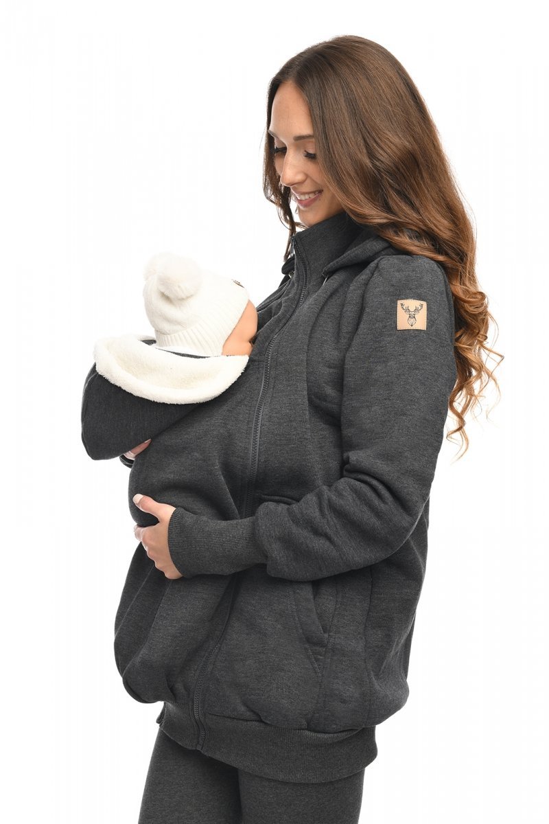 MijaCulture - Maternity jacket warm Hoodie / Pullover for two / for Baby Carriers 4132 Graphit