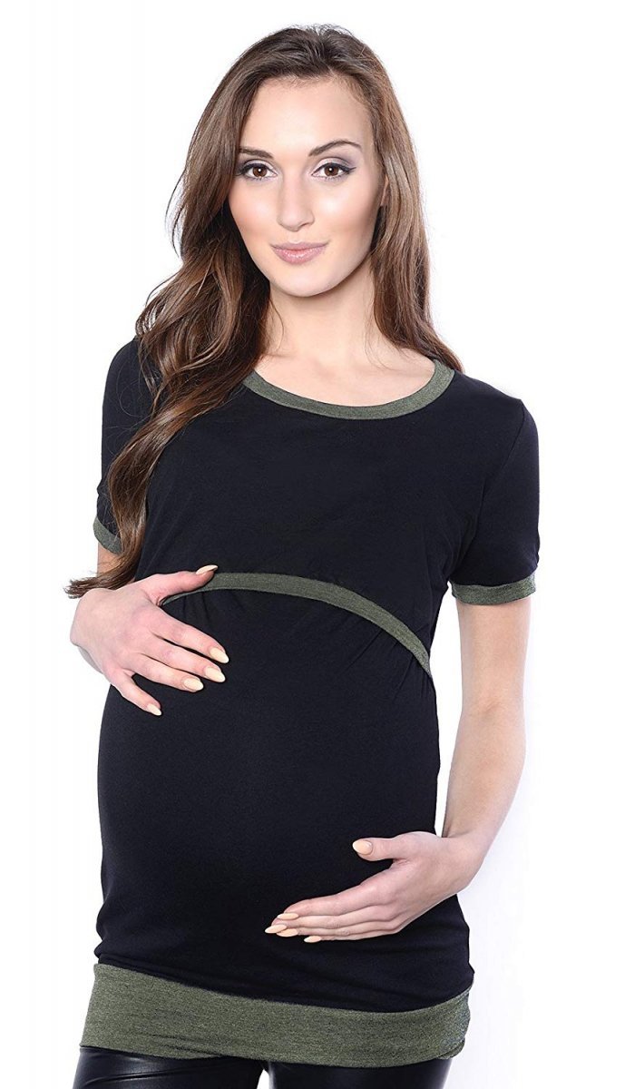 MijaCulture - 2 in1 Maternity and nursing shirt top 95% Cotton Mandy 9048  Black / Khaki