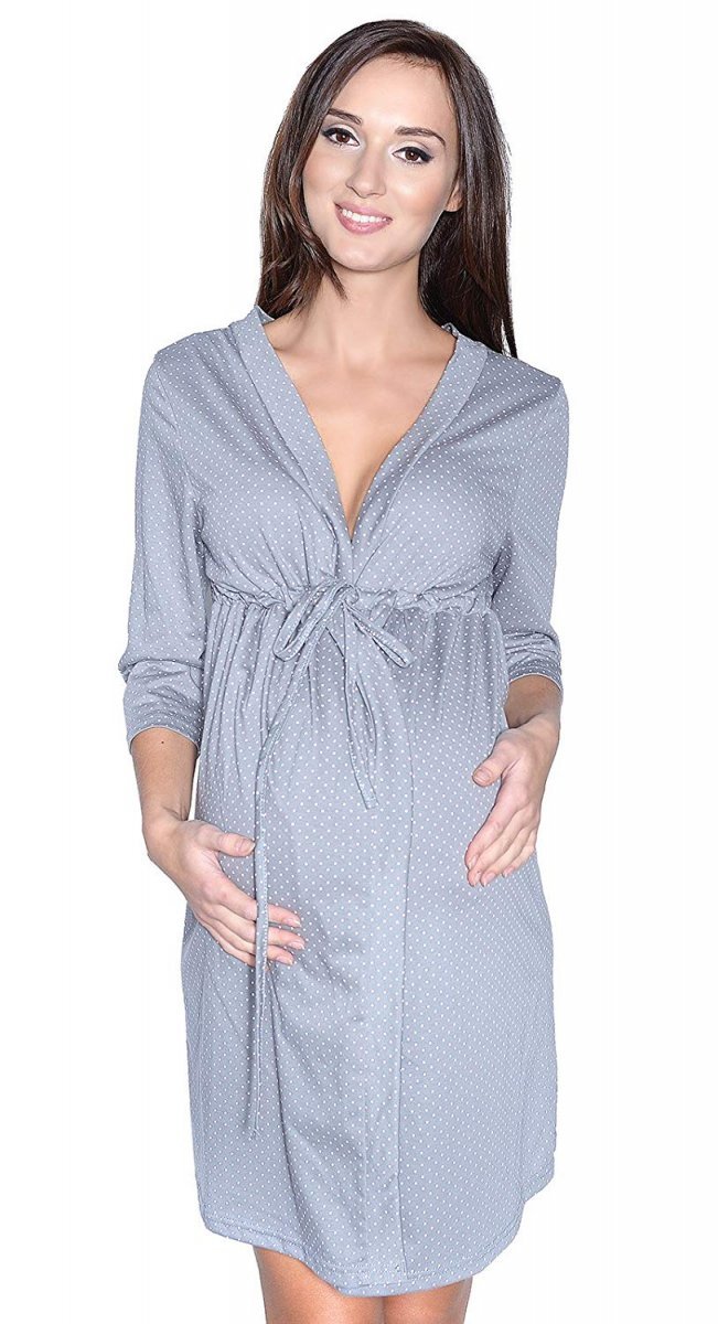 Mija Culture Maternity and Nursing / Breastfeeding Very Nice Dressing Gown 4026/M42 Gray / With Dots