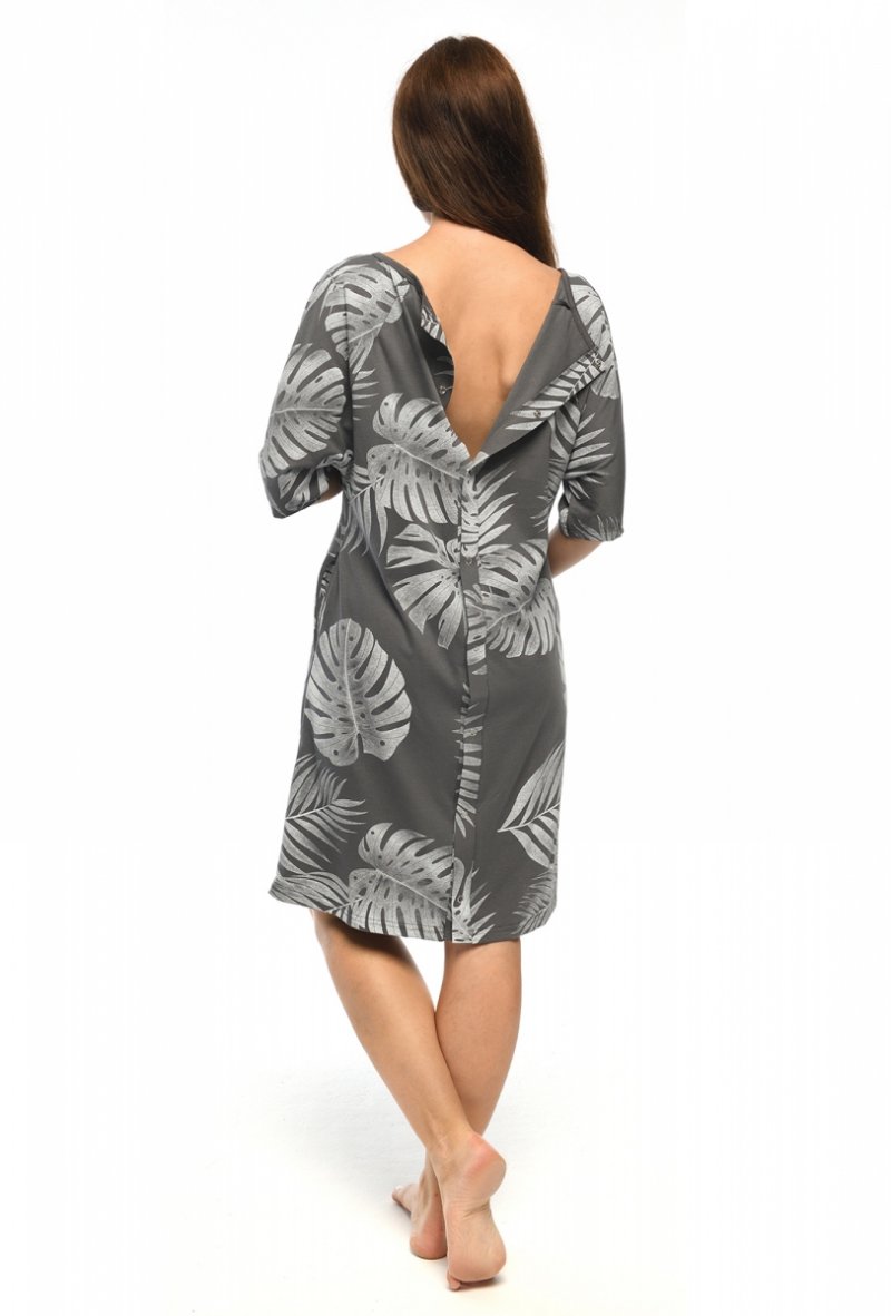 MijaCulture - labour maternity breastfeeding nightdress 4128 graphite / Palm trees