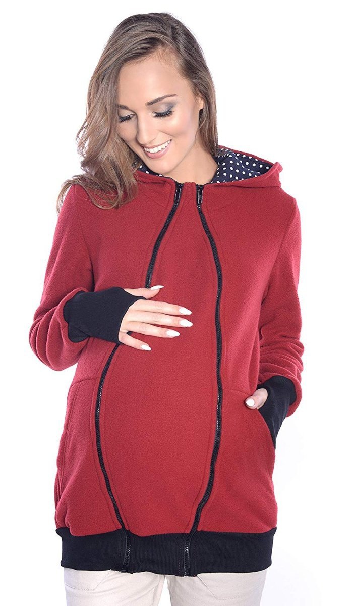 MijaCulture - 3 in1 Maternity Fleece Hoodie / with 2 removable inserts / for Baby Carriers 4018A/M22 Burgund