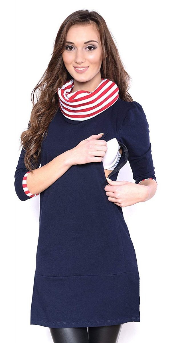 MijaCulture – 2 in1 Maternity and Nursing Tunic Pullover Jumper Dress Lady 7130 Dark Blue