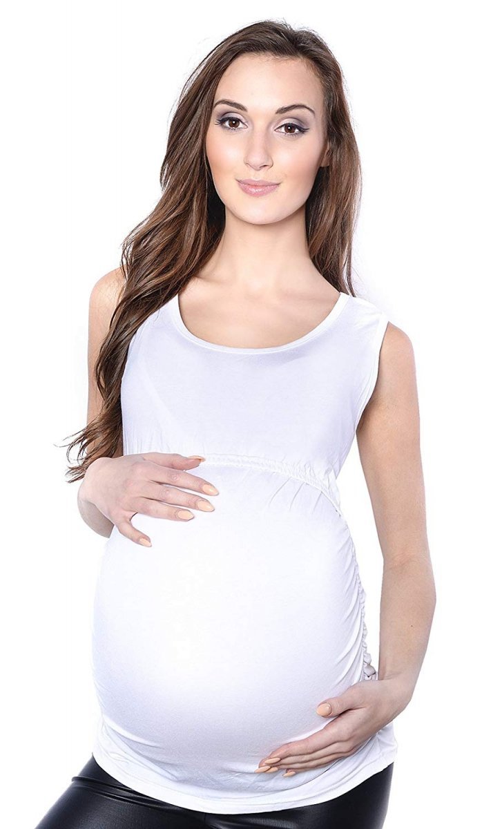 MijaCulture – 2 in1 Maternity &amp; Nursing Comfortable Top Sleeveless 3093/M15 White