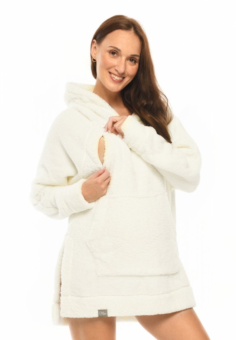 MijaCulture - super soft and cozy maternity and nursing sweatshirt with hood &quot;BEAR&quot; M022 ecru