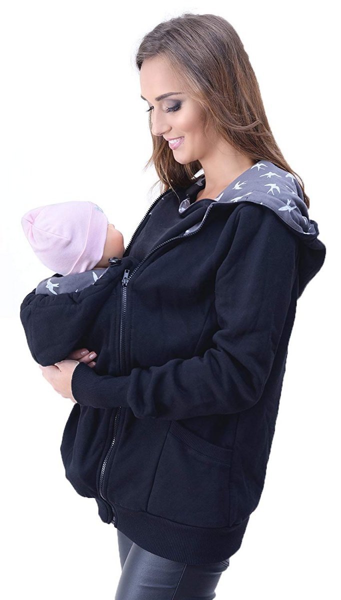 MijaCulture - Maternity Warm Hoodie / Jacket / Sweatshirt / for Baby Carriers 4046/M50  Black