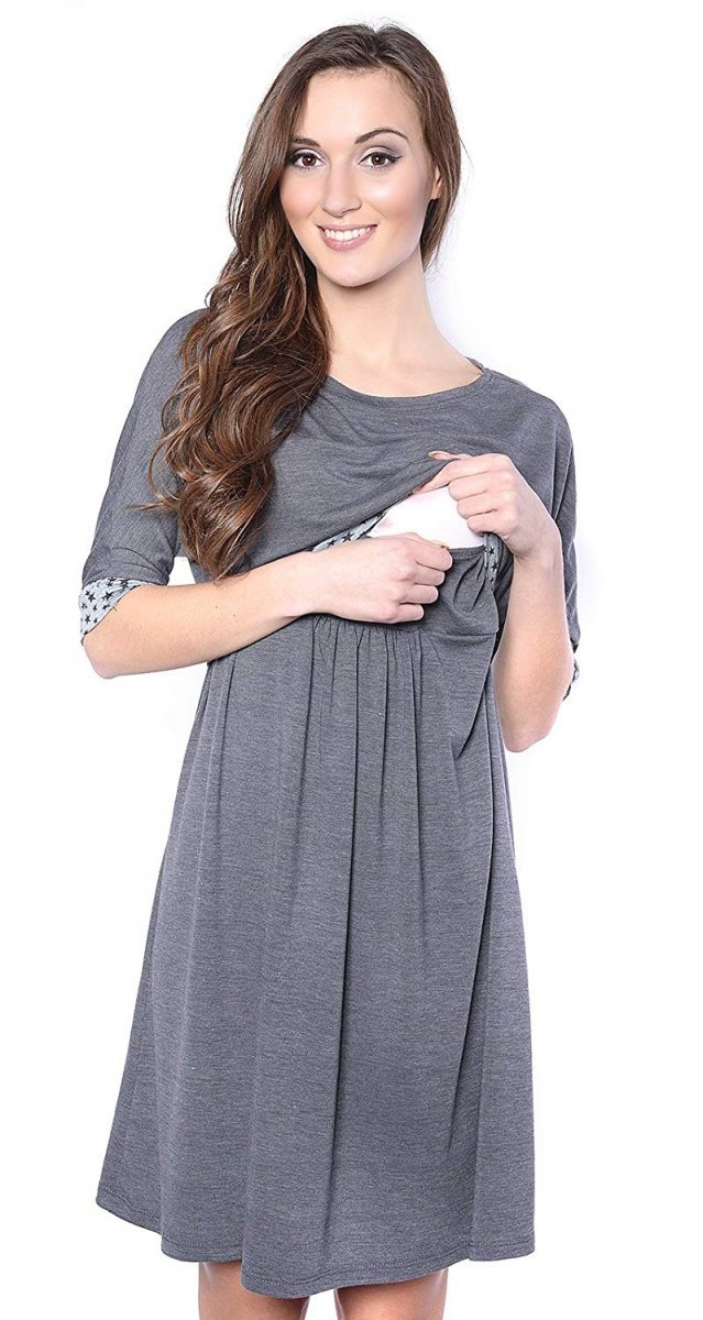 MijaCulture  2 in1 Maternity Pregnancy and Nursing Dress &quot;Daisy&quot; 7131 Grey
