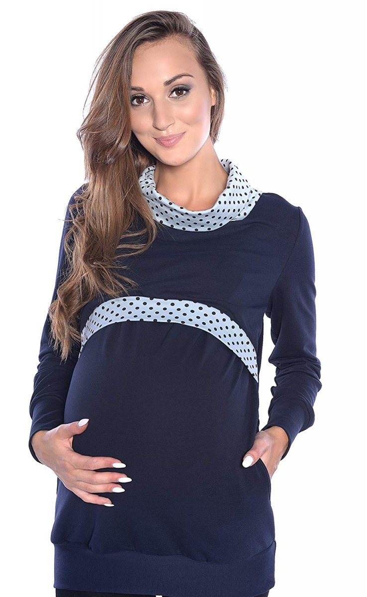 MijaCulture - 2 in 1 Maternity and Nursing Breastfeeding Warm Pullover Sweatshirt 4057/M49 Navy Blue