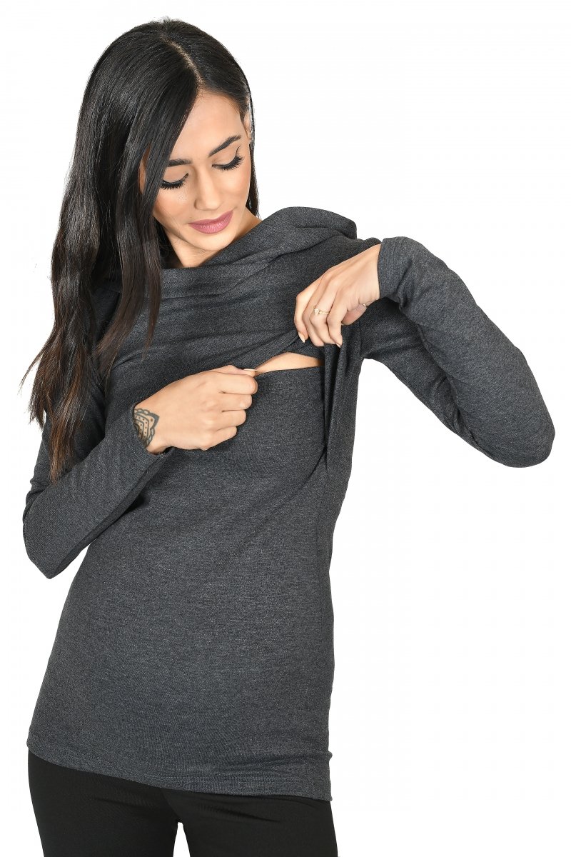 MijaCulture – 3 in1 maternity hoodie, for breastfeeding and after „Neli” M007 graphit