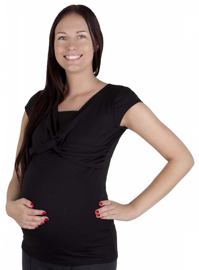 MijaCulture – Elegant nad flirty maternity and nursing shirt top Short sleeve 4003/M18 Black