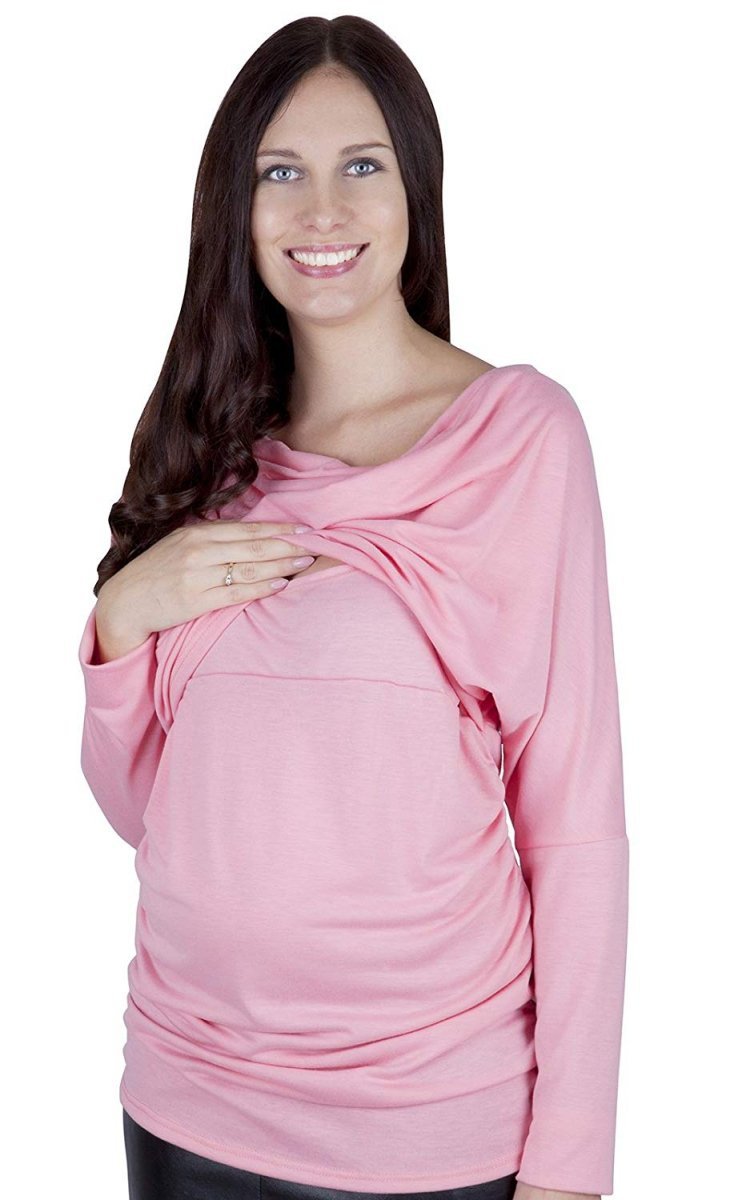 MijaCulture - 2 in1 elegant Maternity and nursing long sleeve shirt top kimono &quot;Sofia&quot; 7113  Pink