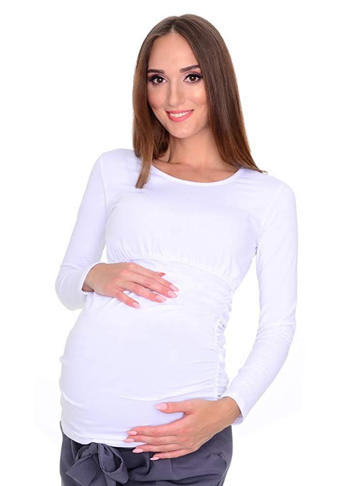 MijaCulture – 2 in 1 Maternity and Nursing Shirt top 95% Cotton 3075  White