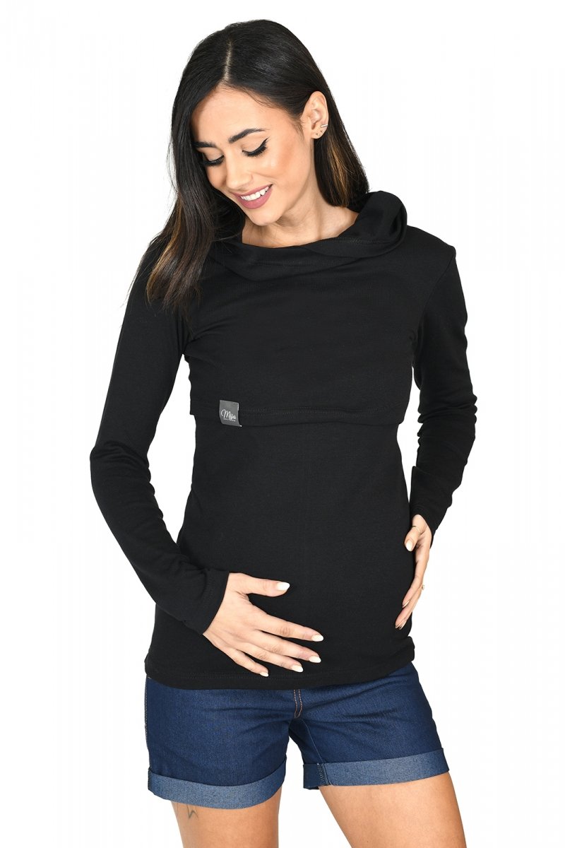 MijaCulture – 3 in1 maternity hoodie, for breastfeeding and after „Neli” M007 black
