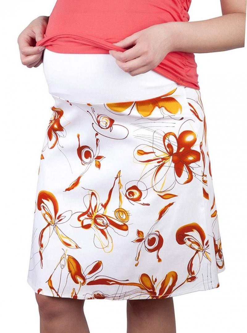 MijaCulture - Maternity pregnancy elegant skirt with flowers 1044/M64 Orange