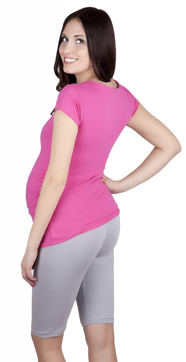 MijaCulture - Comfortable elegant maternity cropped 1/2 leggings 95% Cotton 4008/M25  Grey