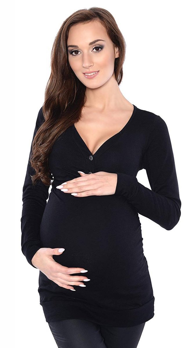 MijaCulture – 2 in 1 Maternity &amp; Nursing Comfortable Long Sleeve Shirt Blouse 3079/M08 Black