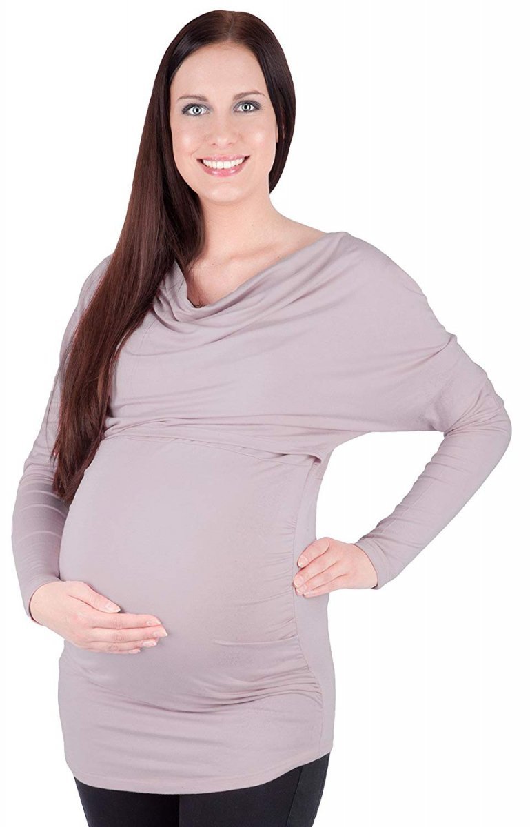 MijaCulture - 2 in1 elegant Maternity and nursing long sleeve shirt top kimono &quot;Sofia&quot; 7113  Beige