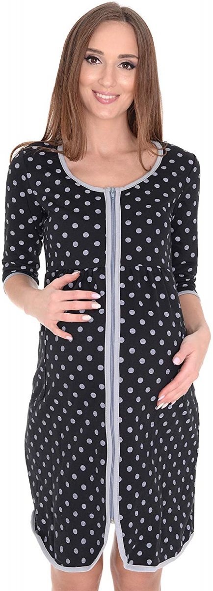 MijaCulture - szlafrok 2 w 1 ciążowy i do karmienia 4026 czarny/kropki1