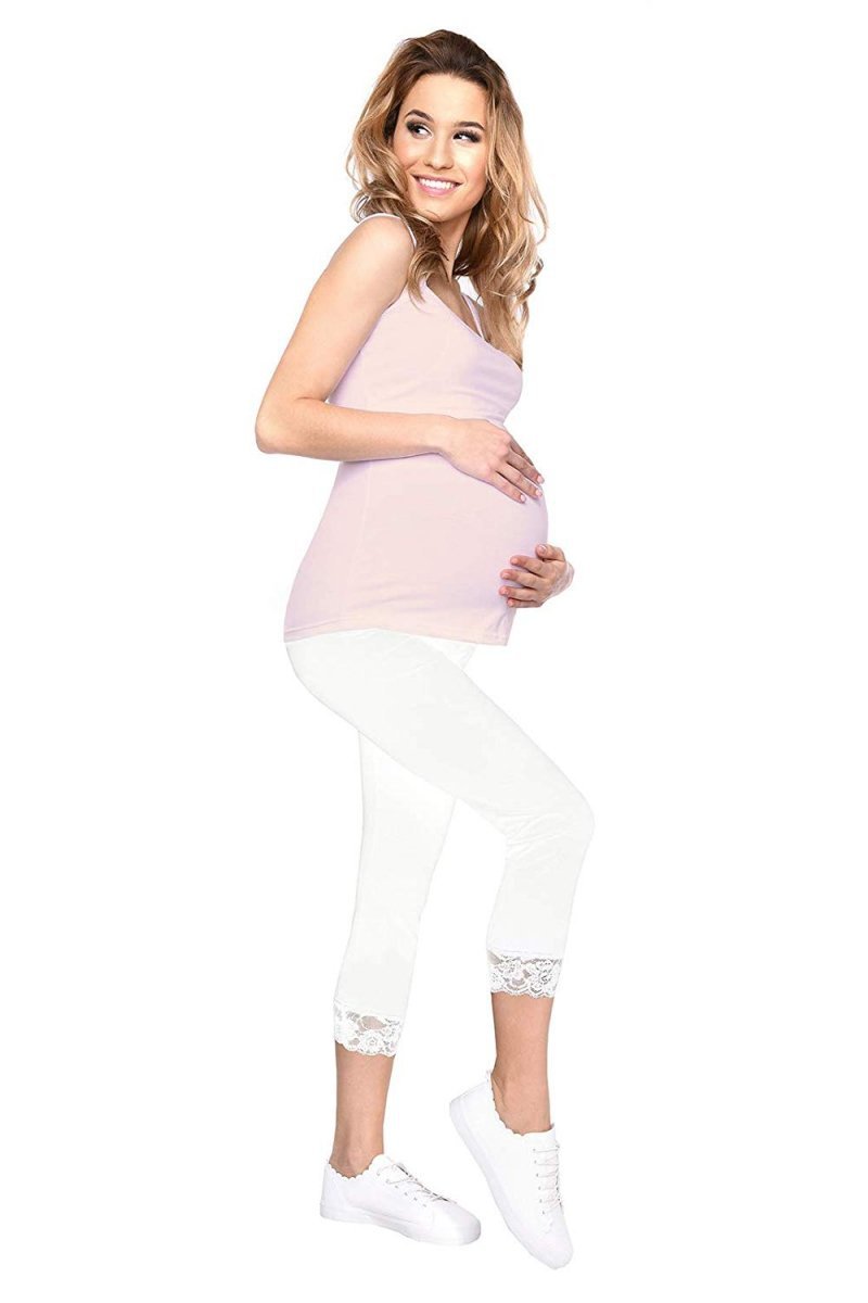 Komfortowe legginsy ciążowe 3/4 z koronką białe