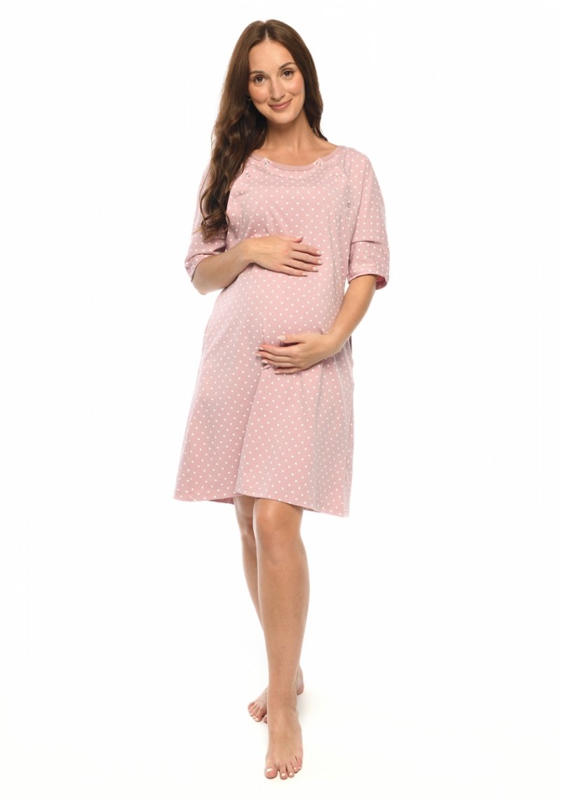 MijaCulture - koszula do porodu 4128  rożowa/serduszka