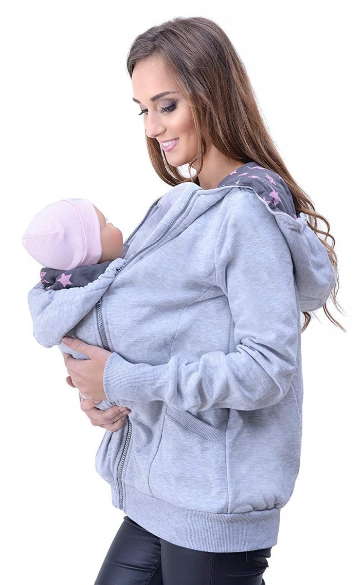 MijaCulture - 3 w1 bluza 3D ciążowa i do noszenia dziecka  4046/M50 melanż