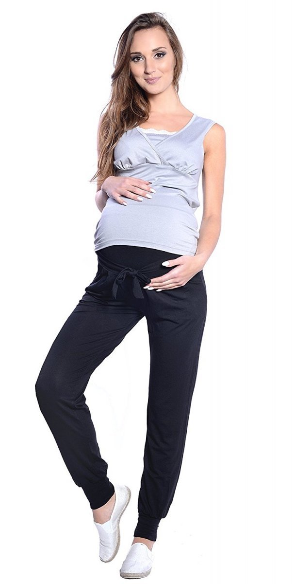 MijaCulture - spodnie alladynki ciążowe z panelem 4012/M33 czarny