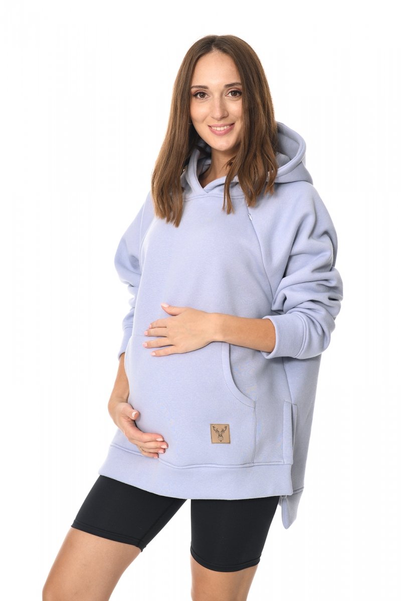 MijaCulture - 3 w 1 ciepła bluza ciążowa i do karmienia z kapturem „Stella ” M014 jasny niebieski