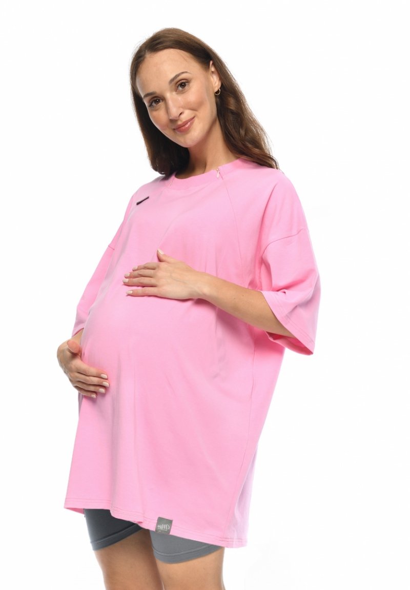 MijaCulture - T-shirt / koszula ciążowa oraz dla karmiacych M024 Amber rózowa