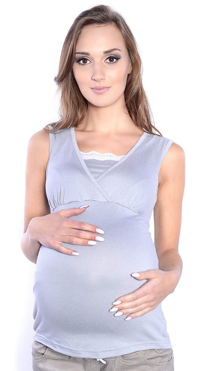 MijaCulture - top ciążowy i do karmienia z koronką  4032/M45 szary