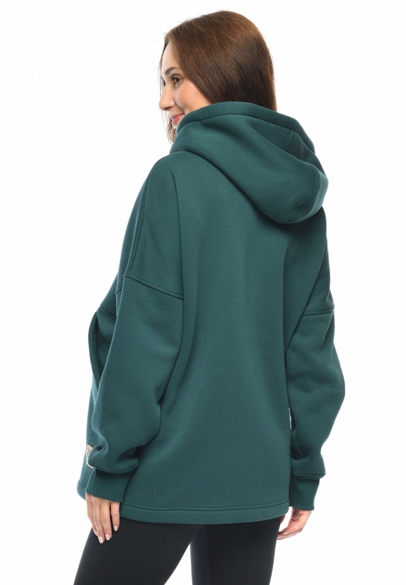 MijaCulture - 3 w 1 ciepła bluza oversize ciążowa i do karmienia z kapturem „Megan ” M0121 Zielona