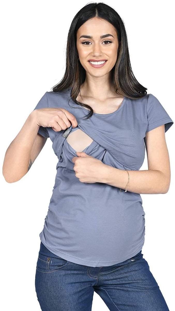 MijaCulture - bluzka 2 w 1 ciążowa i do karmienia krótki rękaw M03/3074 szary