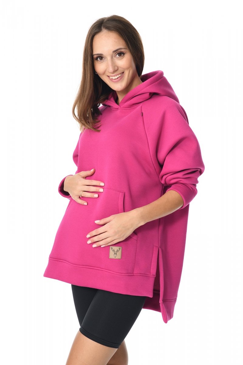 MijaCulture - 3 w 1 ciepła bluza ciążowa i do karmienia z kapturem „Stella ” M014 amarant