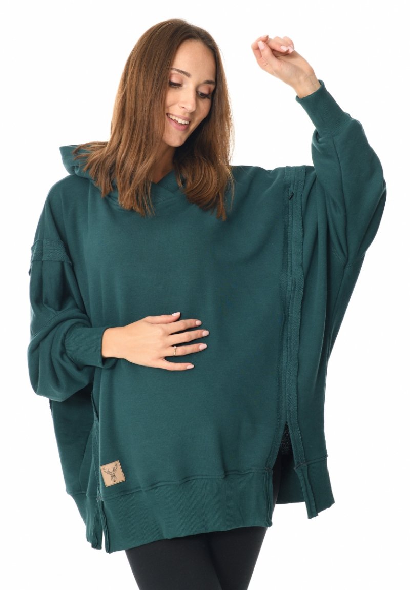 MijaCulture - 3 w 1 bluza Oversize ciążowa i do karmienia z rozcieciami „Victoria” M015 zielona