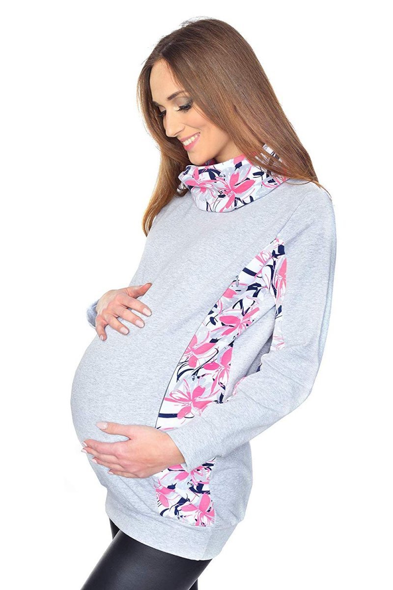 MijaCulture - 3 w 1 bluza ciążowa i do karmienia „Lucy” 7143 melanż