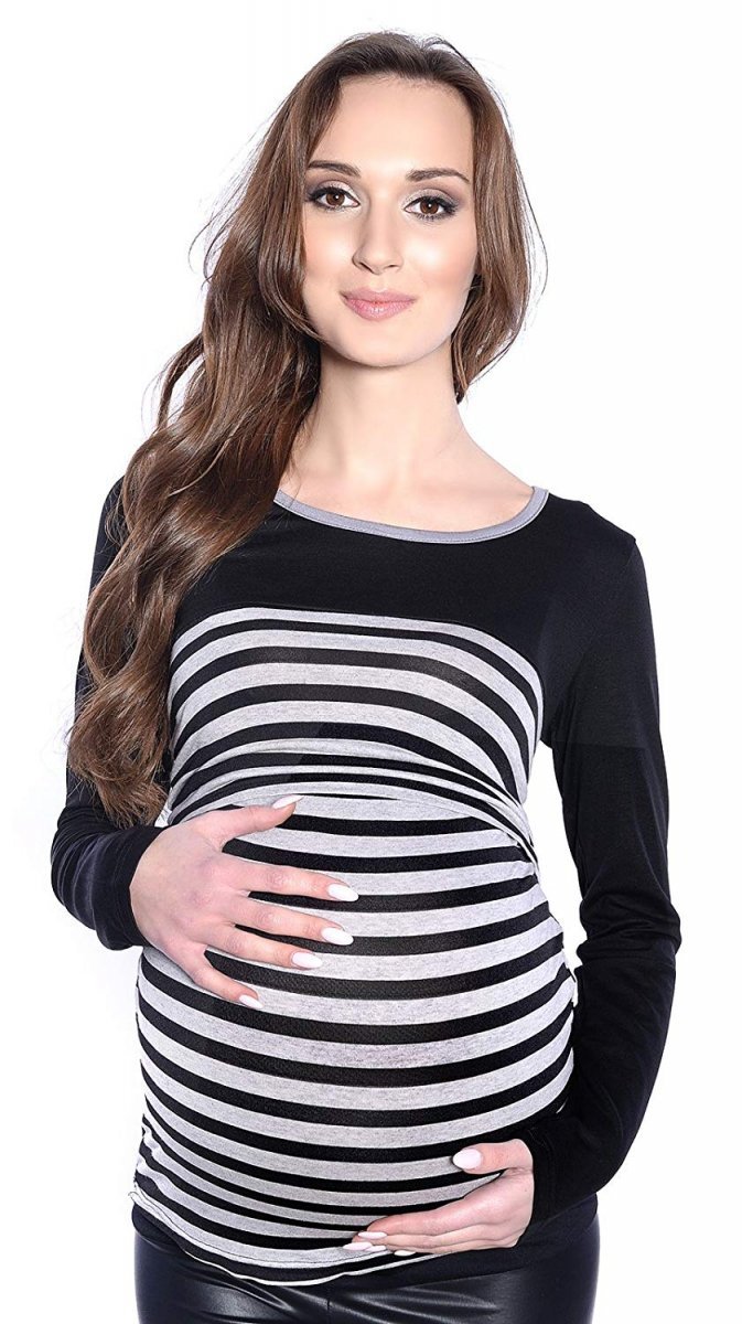 MijaCulture - 2 w 1 bluzka ciążowa i do karmienia w paski 4021/M39 czarny 2