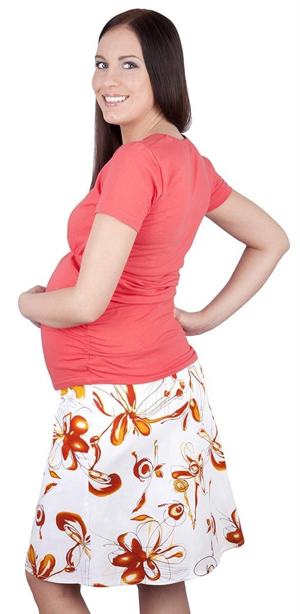 MijaCulture - spódnica ciążowa w kwiaty 1044/M64 pomarańczowy