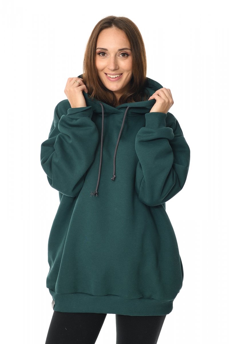 MijaCulture - 3 w 1 ciepła bluza ciążowa i do karmienia z kapturem „Naomi” M016 zielony