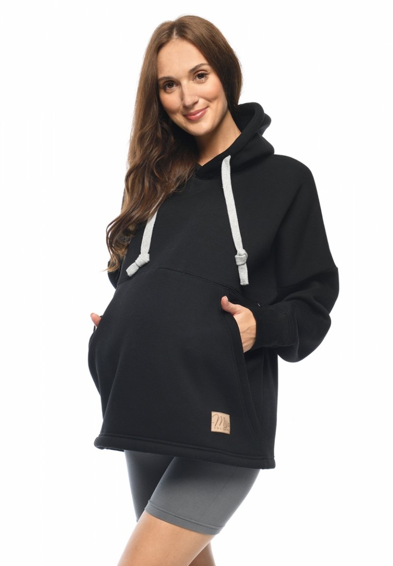 MijaCulture - 3 w 1 ciepła bluza oversize ciążowa i do karmienia z kapturem „Megan ” M0121 czarna