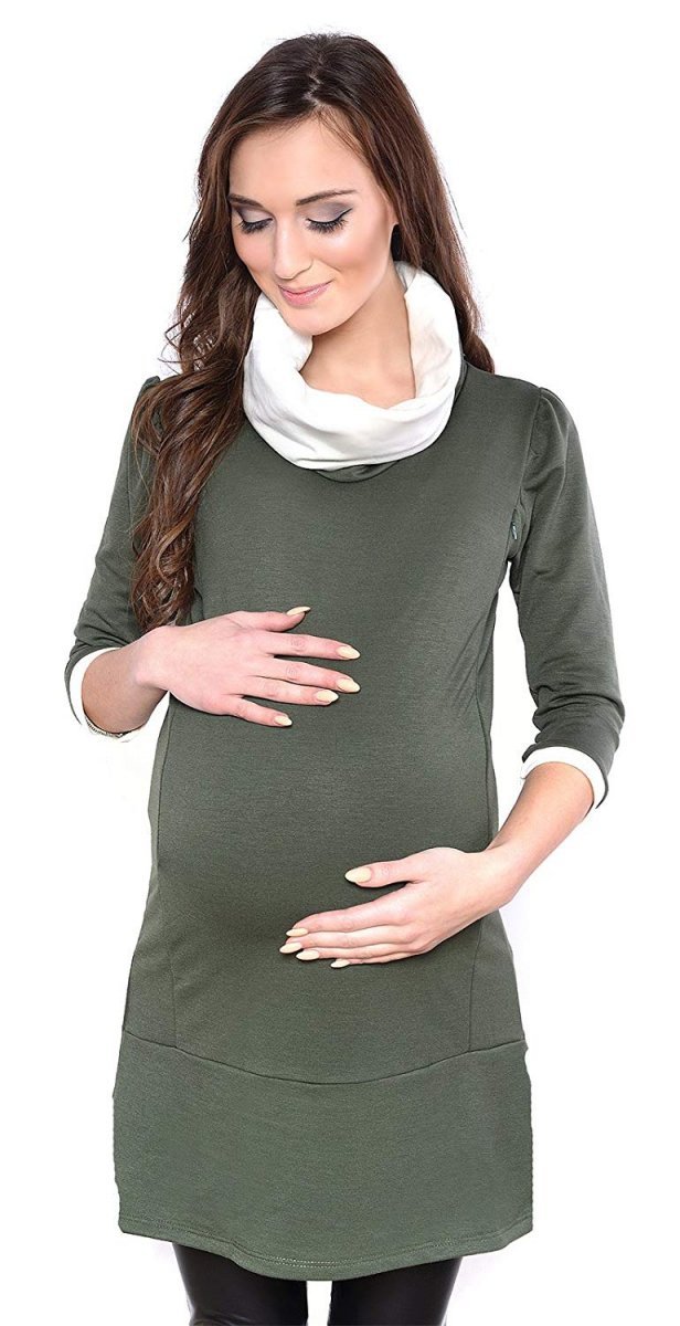 MijaCulture - tunika 2 w 1 ciążowa i do karmienia &quot;Lady&quot; 7130 zielona