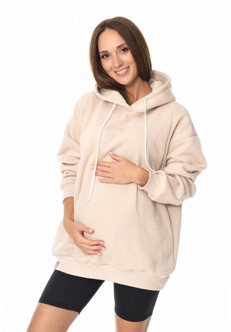 MijaCulture - 3 w 1 ciepła bluza ciążowa i do karmienia z kapturem „Naomi” M016 beżowy