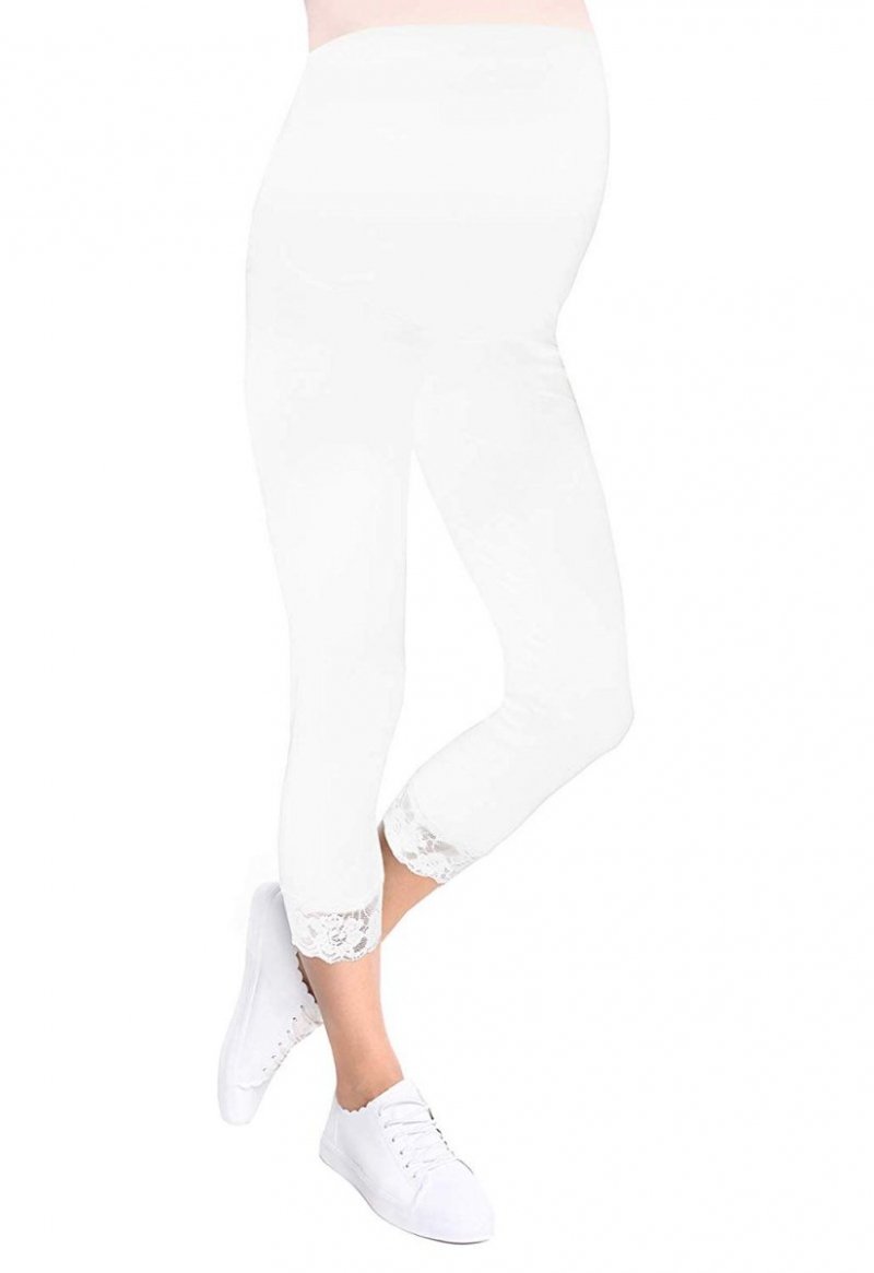 Komfortowe legginsy ciążowe 3/4 z koronką białe