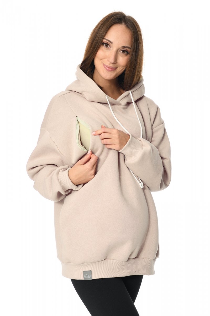 MijaCulture - 3 w 1 ciepła bluza ciążowa i do karmienia z kapturem „Naomi” M016 beżowy