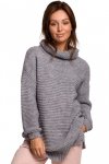 Be Knit BK047 Sweter oversize z golfem - szary