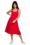 BeWear B218 Sukienka rozkloszowana na cienkich ramiączkach - czerwona